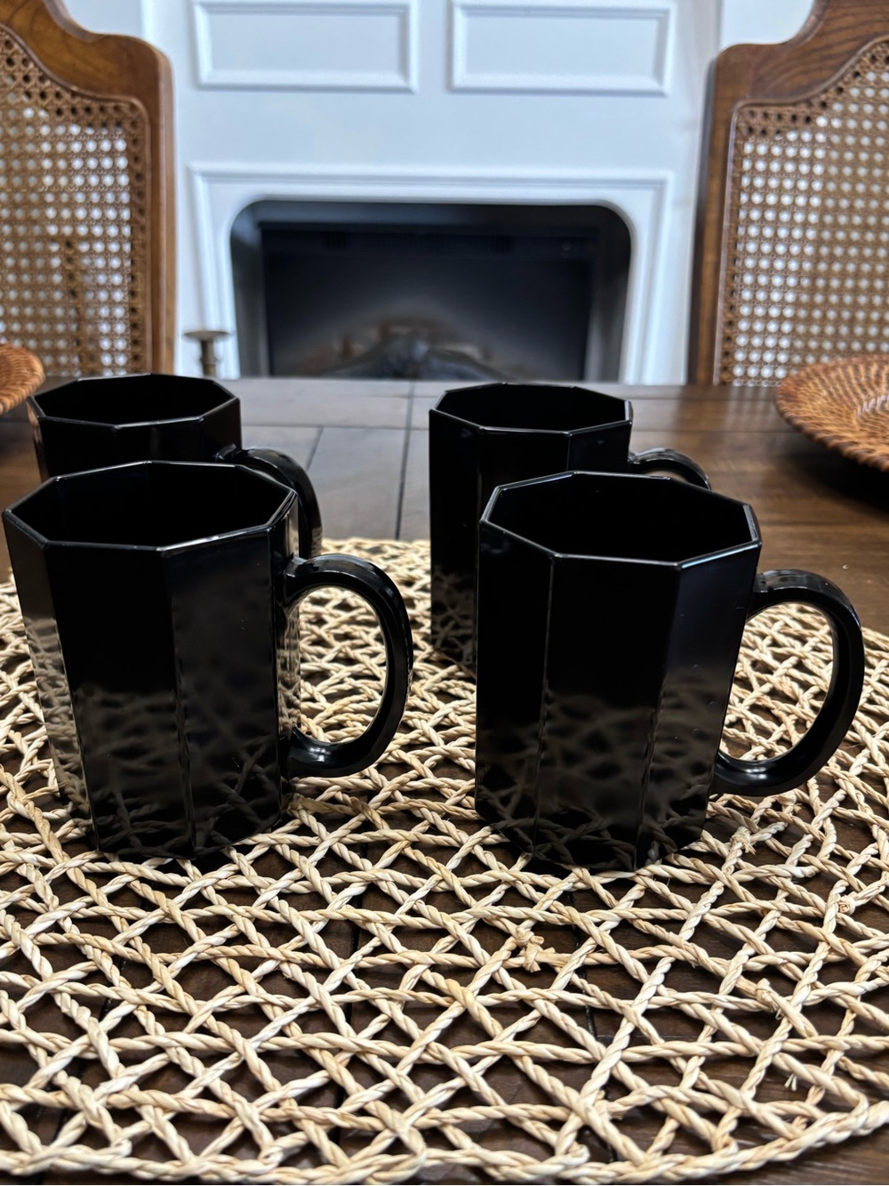 Four Mcm vintage retro black octagonal France mugs